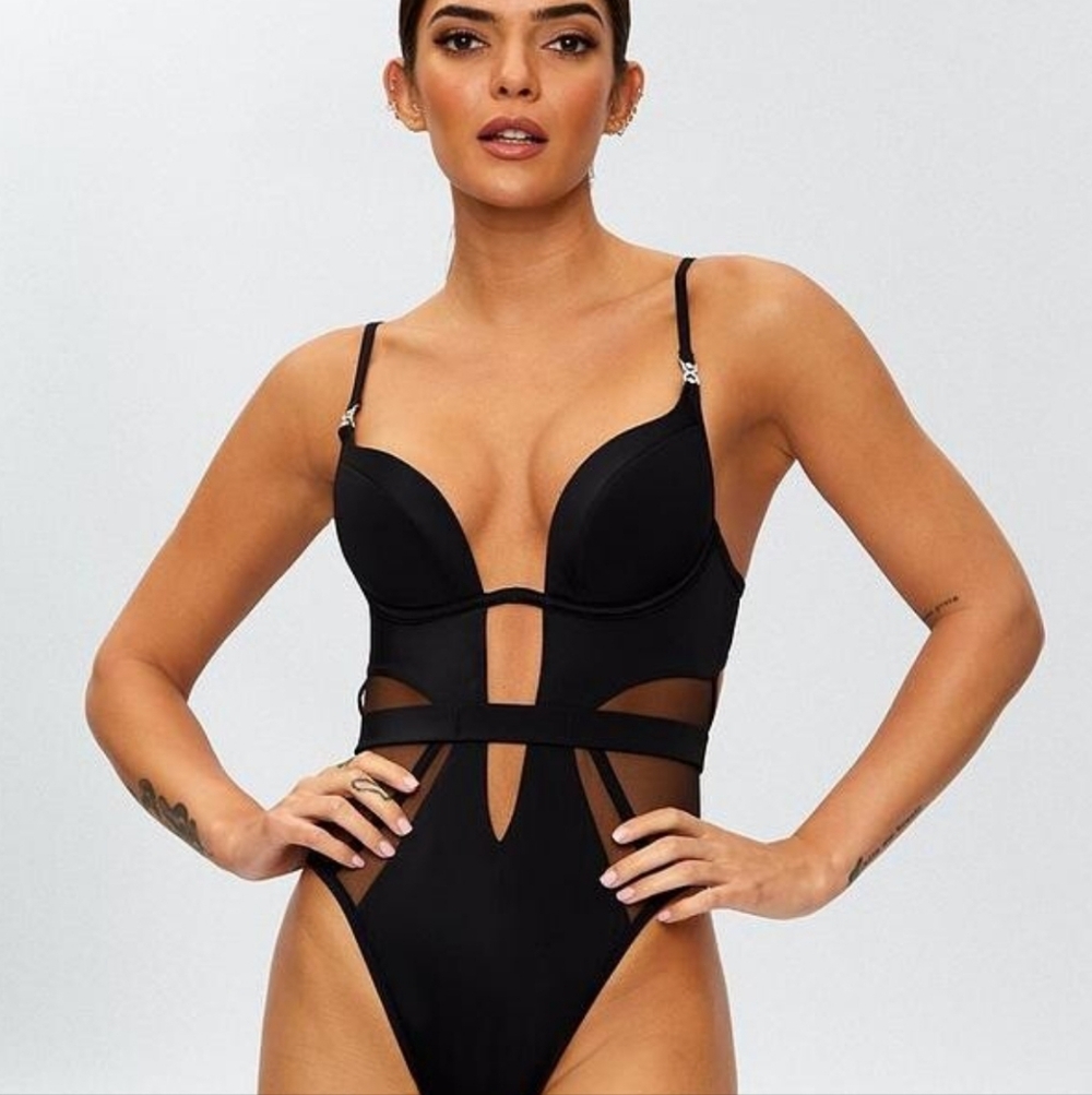 Ann Summers Sunkissed Swimsuit Black Size 32a Plunge Mesh Swimming Costume Strap